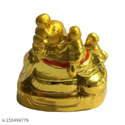 Multi-colored poly resin Laughing Buddha statue with children, 65 cm tall from India