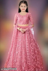 Acrylic semi-stitched embroidered lehenga choli with net dupatta for girls' party wear, Indian origin