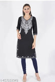 Multicolor Kashmiri embroidered woolen winter kurti for women, three-quarter sleeves