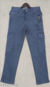 Premium loose-fit cargo jeans for men, denim, multiple pockets, solid color, size 32, 34, or 36 (India origin)