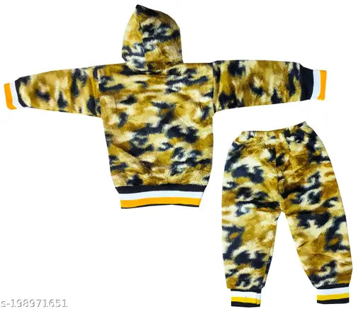 Baby soft wool hoody jacket & pyjama, printed net pattern for newborns, cozy sleepwear from India