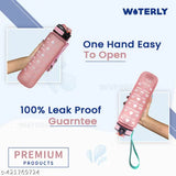 Black BPA-free silicone motivational water bottle, 1Lt leakproof sports bottle with time marker and reminder for gym, office, or travel