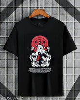 Black cotton Madara Uchiha printed round neck men's anime t-shirt, featuring high-quality print from Naruto series