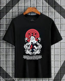 Black cotton Madara Uchiha printed round neck men's anime t-shirt, featuring high-quality print from Naruto series