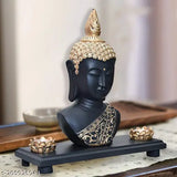 Dark Black & Golden Polyresin Buddha Statue, 31x11x30 cm - Handcrafted decorative home idol from Mariner's Creation, India