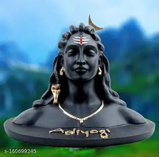 Matte black Adiyogi Shiv Shankar Murti statue (10cm), Indian resin Shiva idol for car dashboard and home decor
