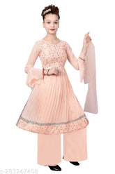 Georgette Anarkali Kurta Set with Dupatta and Sharara bottom for Kids, Indian ethnic wear in various sizes