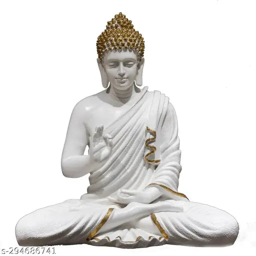 White resin Lord Gautam Buddha meditating statue, big size, ideal for home decor and gifts