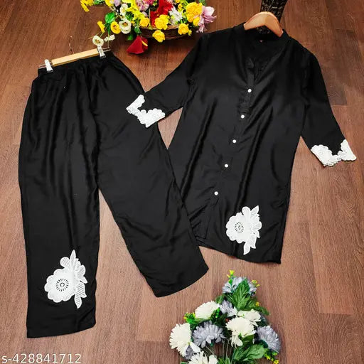 Rayon embroidered top & bottom set for women & girls, India-origin