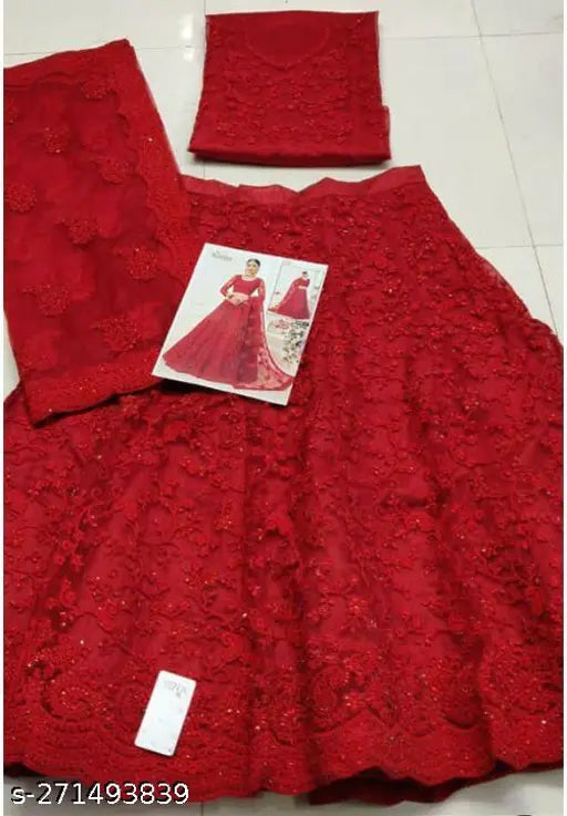 Deep Creation Girls Net Embroidered Semi-Stitched Lahenga Choli and Dupatta Set - Festival Wedding wear, Indian embroidered net and satin lehenga choli with dupatta for kids aged 3-13, unstitched blouse available for customization