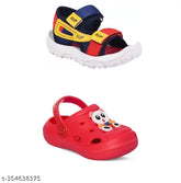 EVA kids combo pack: 2 printed net sling back clogs, Velcro sport sandals for boys & girls
