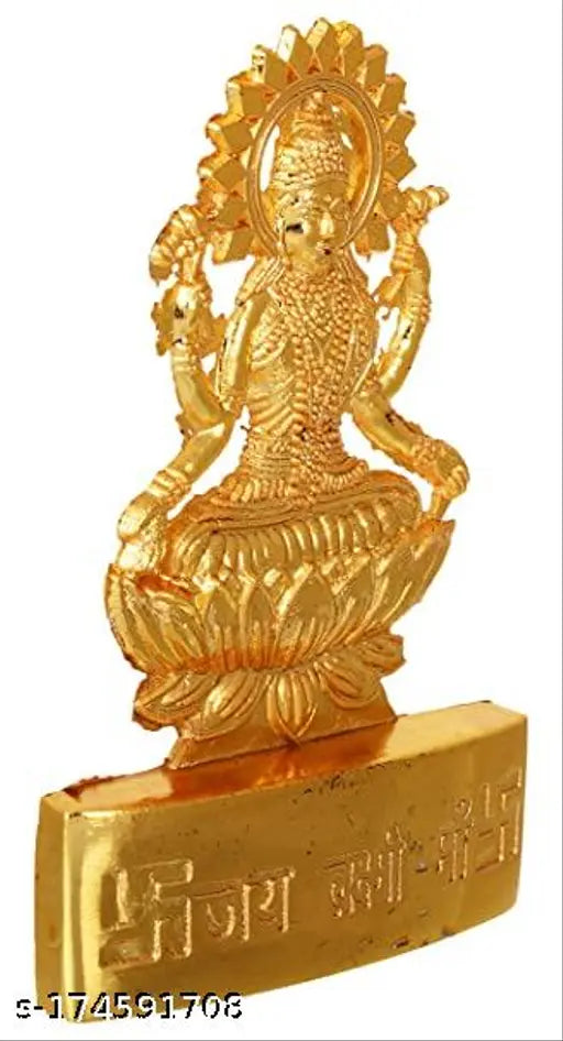 Golden plated Goddess Laxmi idol, intricate temple decor piece, 11CM high