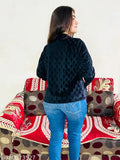 Velvet Western jacket, women's long-sleeved double pocket design in printed net, available in S, M, L