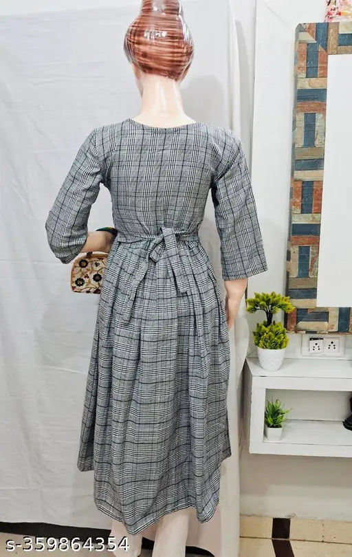 Black woolen checked kurti for winter, 3/4 sleeves, casually and formally wearable
