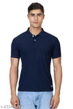 Navy blue cotton blend solid polo t-shirts for men, perfect for casual wear and various activities. Soft, comfortable fabric from India