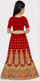 Red Satin Lehenga Choli Set, Embroidered Stitch Type, Indian Semi-Stitched Traditional Attire for 3-8 Years