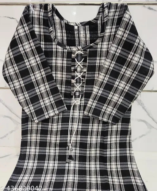 Black checked woolen kurti for women & girls, stylish and handcrafted in India
