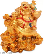 Golden resin Laughing Buddha statue (7x5x7cm) on tortoise, Feng Shui & Vastu for wealth & good luck