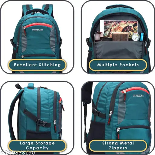 Waterproof 35L polyester unisex backpack with laptop compartment, ideal for travel, work, or outdoor activities