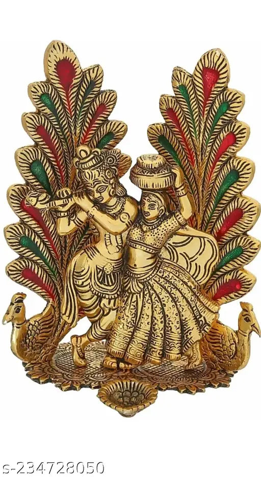 Gold-polished Indian Radha Krishna figurine matki home decor, 15x20x10 cm, temple decoration & office use