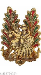 Gold-polished Indian matki showpiece, Radha Krishna couple figurine for home decor & worship, 15cm x 20cm x 10cm