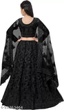 Embroidered black net lehenga choli for kids (semi-stitched, long sleeves), Indian brand FULPARI pack of 1