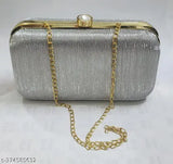 Solid canvas and leather rose gold sparkling free-size clutch from India