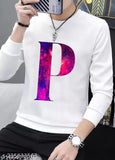 Glito printed white polyester round neck full sleeves T-shirt for men, vibrant design on display stand
