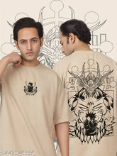 Beige cotton oversized anime print T-Shirt for men, perfect for casual everyday wear