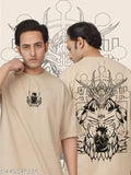 Beige cotton oversized anime print T-Shirt for men, perfect for casual everyday wear