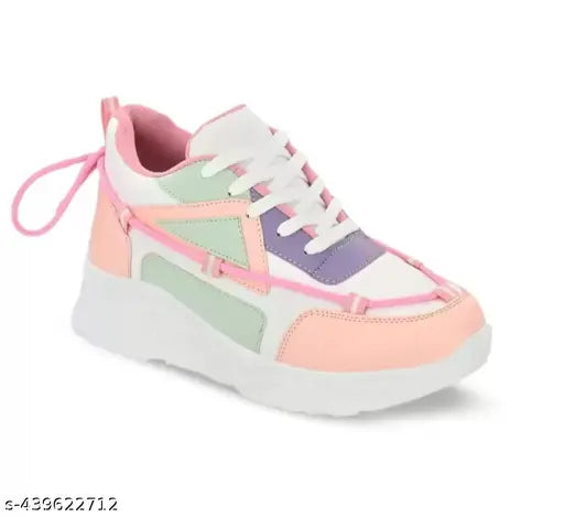 Pink synthetic sneakers for kids, rubber soles, lace-up design - TERFILL comfortable and durable casual shoes