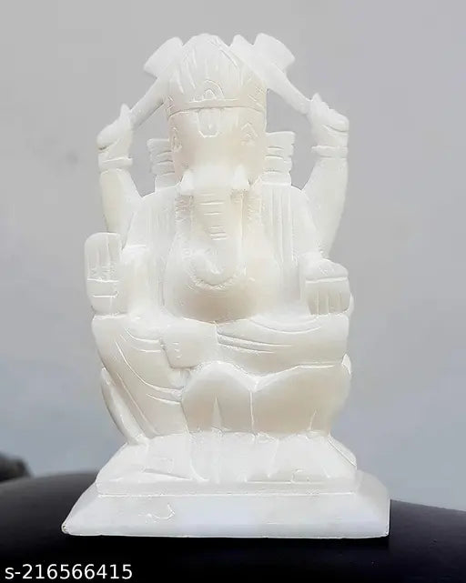 White marble Ganesh idol statue, spiritual positive energy, home temple decor, 5" height