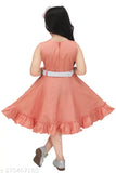 Peach rayon embroidered girls' summer frock, perfect for casual or special events