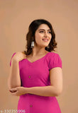 Rayon puffed sleeve A pink kurta, solid pattern, short sleeves, hand washable, suitable for casual and formal occasions, size declaration applies. Made in India
