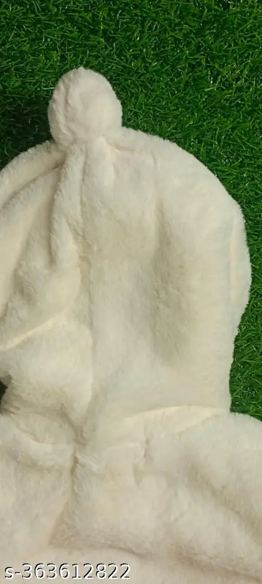 White wool hooded winter dress, adorable bow pattern for baby girls (3-6M, 6-12M, 12-18M, 18-24M), Indian origin