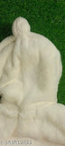 White wool hooded winter dress, adorable bow pattern for baby girls (3-6M, 6-12M, 12-18M, 18-24M), Indian origin