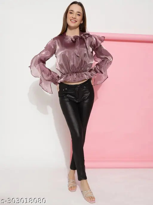 Organza long sleeve western top, Indian-inspired design, M, L, XL, XXL