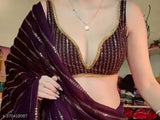 Georgette embroidered purple saree with blouse piece, adorned with golden zari and sequin work, perfect for parties or auspicious occasions