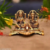 Golden brass Laxmi Ganesh Diya set (4 inch), intricately designed for rituals, Indian cultural artistry