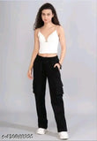 Lycra solid-colored cargo pants by Ravisingh Girls - stylish dori, women's trousers