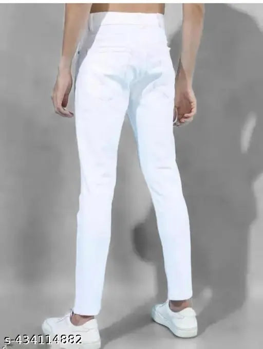 Designer Latest white polycotton jeans for men, solid-patterned, comfortably stylish