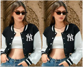 Black fleece printed net bomber jackets combo pack-2, suitable for casual and party wear, women's and girls' sizes from XS to XL, origin India