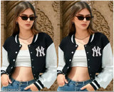 Black fleece printed net bomber jackets combo pack-2, suitable for casual and party wear, women's and girls' sizes from XS to XL, origin India