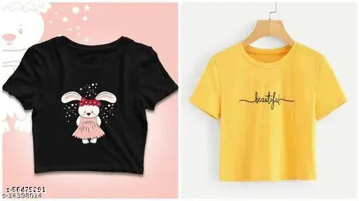 Classy cotton crop tops, printed net pattern, short sleeves, women's fashion, Indian-made