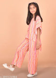 Nanci Girls cotton printed coord set, straight top with short sleeves and palazzos bottoms, 3-4 years size