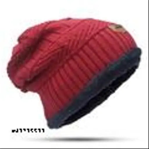 Wool winter beanie cap & neck scarf set, fur-lined in red, suitable for men and women, handcrafted in India
