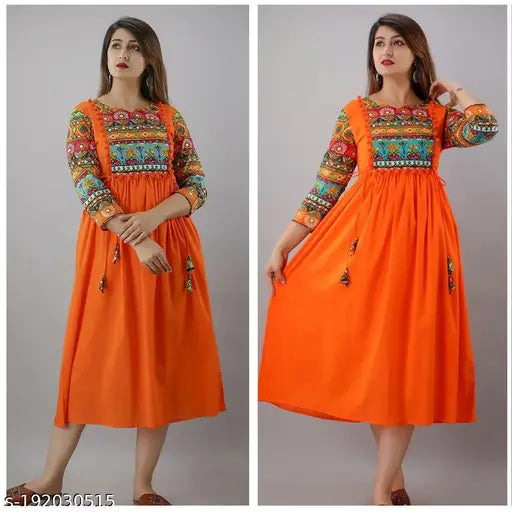 Rayon three-quarter sleeve solid cotton kurti for women by Shrirama, India