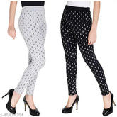 Cotton blend printed net jeggings for women, modern and stretchable ankle length tights on display, available in various sizes including free size (India origin)