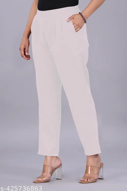 Solid 100% cotton VENITYWAVE Palazzo trousers for women, ankle-length with elastic waist and side pockets, perfect for office or casual wear