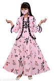 Rayon printed net three-quarter sleeve gown dress for girls, high-quality Indian fabric, 10-13 years